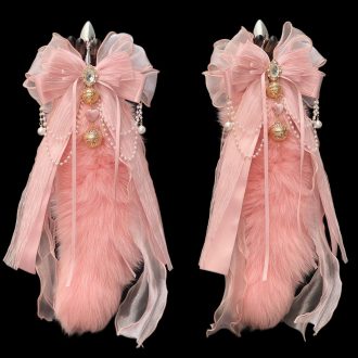 Rouge Pink Fox Fur Tail 40cm Anal Plug with Bell