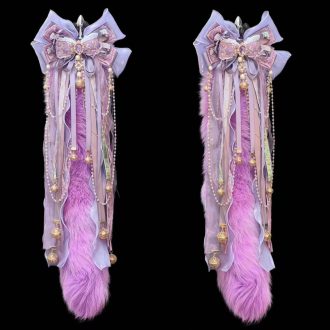 60CM Fox Fur Tail with Purple Bow & Bell - Dreamy Purple Butt Plug