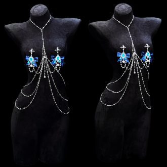Dark Blue Retro Bow Bell Chest Chain - Sexy Body Jewelry