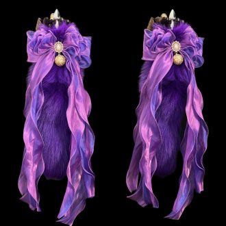 Starlight Purple 40cm Fox Fur Tail Anal Plug - Deep Pearlescent Purple Bow Bell