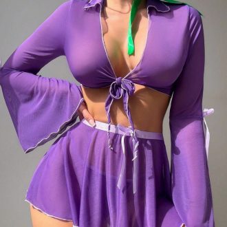 Sexy Lace-Up See-Through Mini Coat Lingerie Set