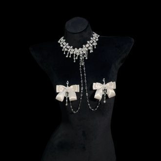 Champagne Rhinestone Palace Necklace with Bow - Sexy Chest Chain Jewelry