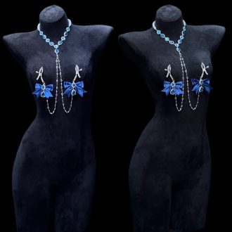 Retro Dark Blue Zircon Nipple Clamps Chest Chain Necklace
