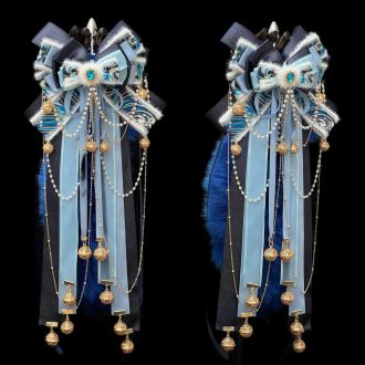 40cm Klein Blue Fox Fur Tail Anal Plug with Bow Bell - Chinese Style