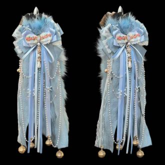 40CM Lake Blue Fox Tail - Real Wool Cosplay Prop with Bell Accent