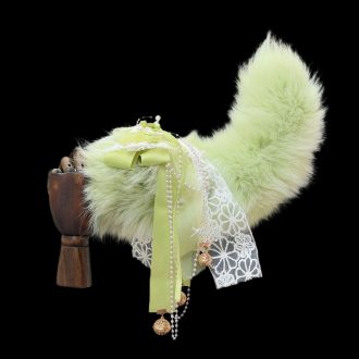 Green Apple Electric Fox Tail Butt Plug with Detachable Bow and Bell