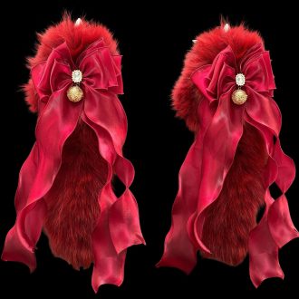 40CM Electric Fox Tail Remote Control Real Wool Cute Red Bow Bell
