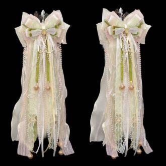 White Fox Fur Tail Butt Plug with Pink Green Bow - 40cm Realistic Plush Toy