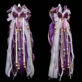 Deep Purple Fox Fur Tail Anal Plug with Bowknot Bell - Luxury Craftsmanship