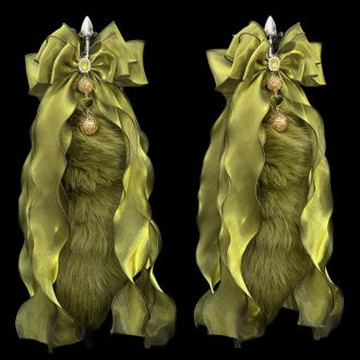 40cm Matcha Green Fox Tail Anal Plug with Removable Bow and Bell
