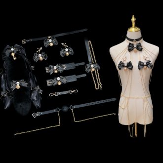 Black Gold Fox Fur Tail Collar with Bell & Anal Plug - Sexy Nightwear Accessory