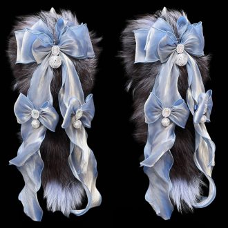 Gray Blue 40CM Voice-Controlled Racket Electric Fox Tail with Cute Bow and Bell
