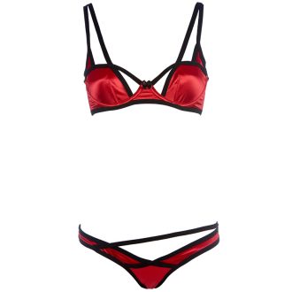 Sexy Red Satin Bra Set with Hollow Detail for Small Bust