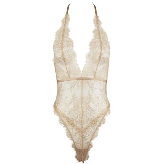 Golden Deep V Halter Jumpsuit with Gilding Lace & Beauty Back Strap