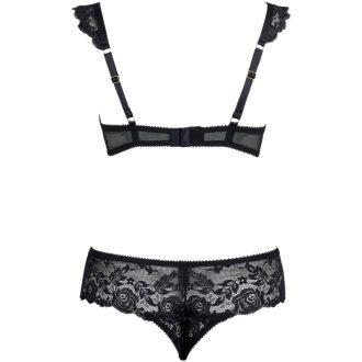 Lace Sleeve Sponge Bra & Panty Set with Black Stockings - Feminine Temptation
