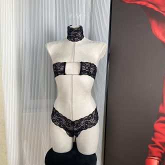 Black Lace Rhinestone Neckline Sexy Lingerie Top