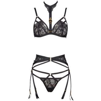 Sexy Lace Lingerie Set: Detachable Halter Bra, Thong & Garter Belt