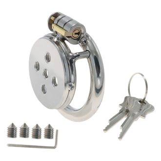 Stainless Steel Flat Cage Chastity Lock - Four-Nail Design for Adult Play