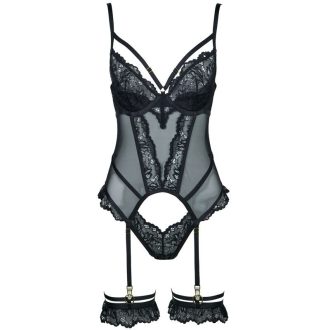 Women's Sexy Lace Mesh See-Through Jumpsuit with Open Crotch and Leg Circles - Black