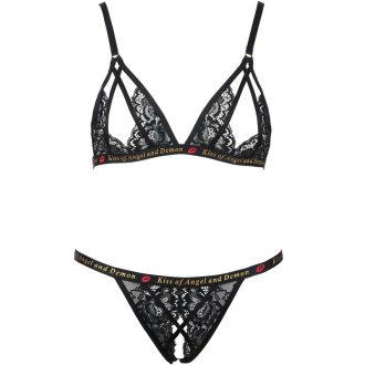 Sexy Black Lace Cross Strap Low Waist Women's Underwear Set