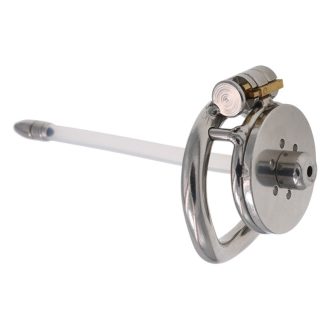 Stainless Steel Flat Short Chastity Device with Flexible Tube for Men