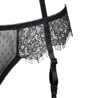 French Style Lace Perspective Sexy Bra Garter Belt Briefs Set