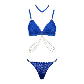 Gold Chain Halter Lace Bralette Thong Set