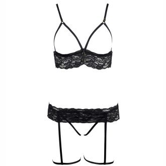 Sexy Lace Pajama Set with Open Front and Leg Garter