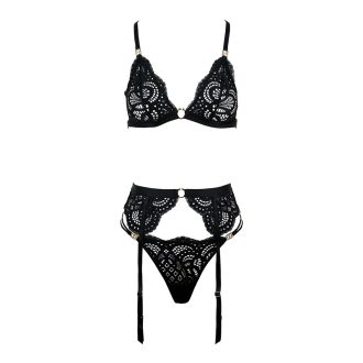 French Pure Desire Lace Triangle Cup Low Waist Thong Sexy Cross Back Lingerie Set