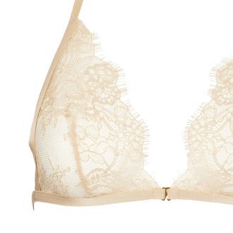 Gilded Eyelash Lace Champagne Triangle Cup Thong Lingerie Set