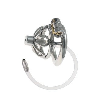 Stainless Steel Short Chastity Device with Extra Long Catheter for Outdoor Wear