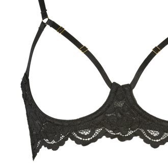 Black Lace Hollow-out Bra & Open Crotch Panty Set - Sexy Lingerie Sling Underwear for Women
