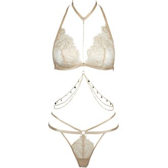 Sexy Lace Thong Set with Adjustable Chain and Diamond Accents