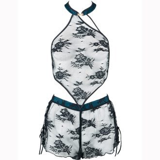Women's Temptation Lace Halter Backless Pajama Shorts Set