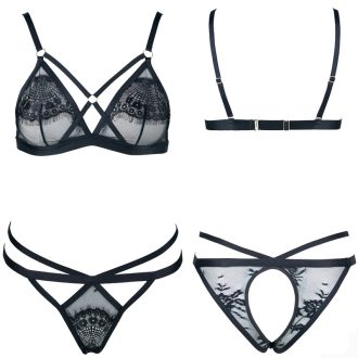 Sexy Eyelash Lace Triangle Cup Mesh Pajama Charm Suit