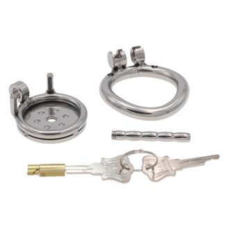 Stainless Steel Mini Chastity Cage for Men - Flat Head Short Lock for Discreet Wear