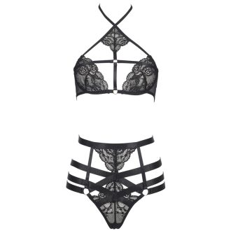 Black Steel Ring Lace Harness Lingerie Set