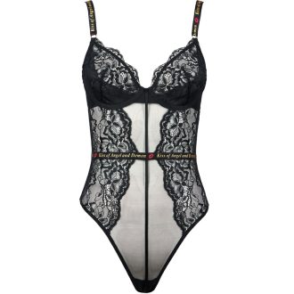 Black Steel Ring Lace Mesh Splicing Light Push-Up Jumpsuit with Cotton Crotch