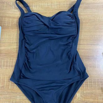 Women's Black Ruched Padded One-Piece Swimsuit - High Support Wide Straps