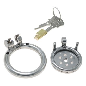 Stainless Steel Flat Chastity Lock Cage with Ring - Men's Secure Device