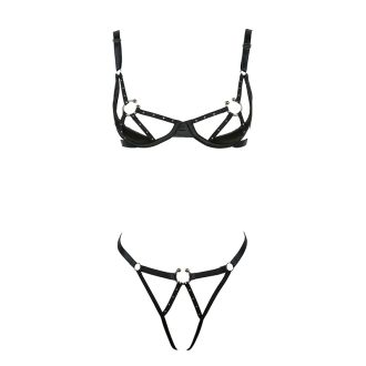 Sexy Rhinestone Strap Hollow Cotton Cup Bra & Open Crotch Panty Set