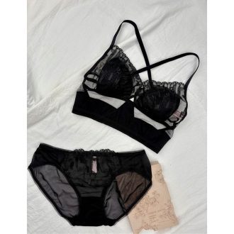 Embroidered French Style Wire-Free Girl's Bra Set - Breathable Comfort