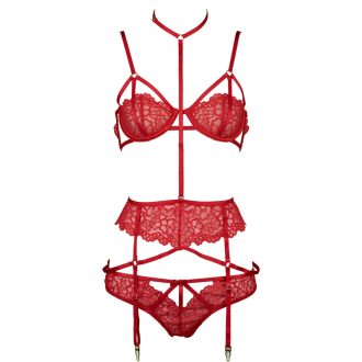 Valentine's Day Red Lace Steel Ring Garter Belt & Briefs Set