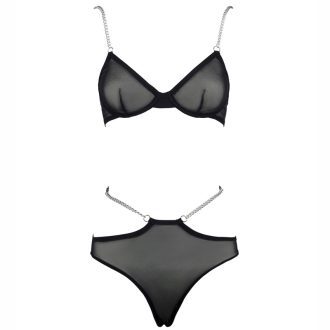 FQ2702  perspective sexy seamless Internet celebrity ins metal chain steel ring bra mid-high waist mesh briefs