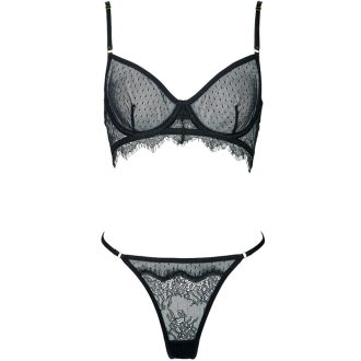 Eyelash Lace Polka Dot Mesh Bra & Thong Set