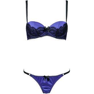 Sexy Satin Lace Patchwork Cotton Cup Low Waist Bra & Briefs Set