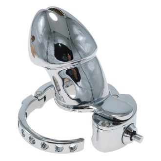 Adjustable Metal Penis Cage Chastity Lock with Integrated Snap Ring for Men