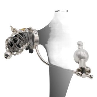 Men's Stainless Steel Chastity Lock with Anal Plug - Heavy-Duty Penis Cage Device