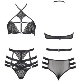 Black Lace Halterneck Light Support Bra & High Waist Panty Set for Women