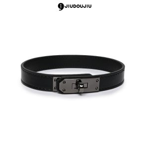 Genuine Leather Choker Necklace with Lock Buckle - Flirty Adult Neck Collar